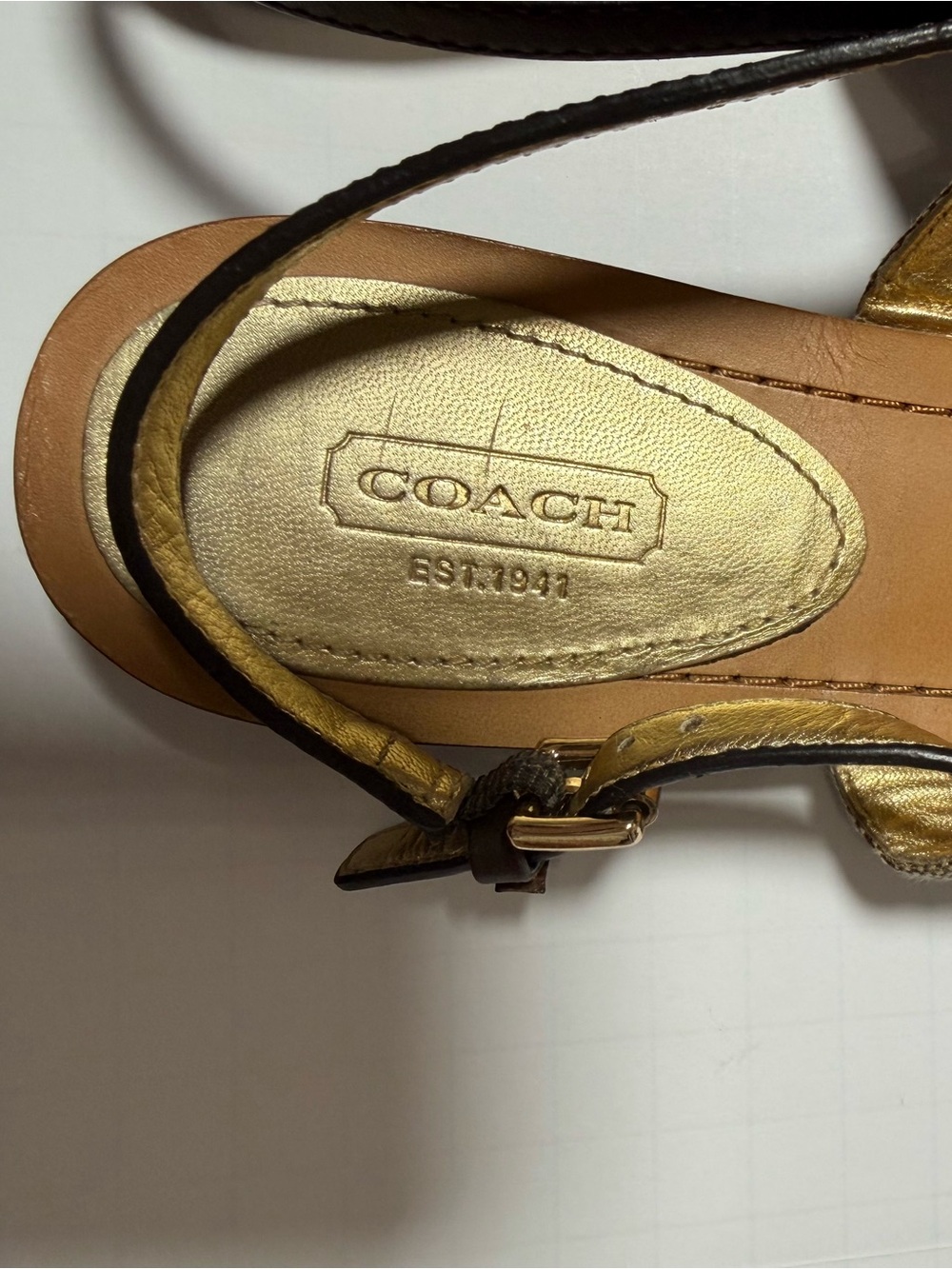 Coach Sammy T-strap Sandal Brown Gold Size 11 - Picture 5 of 8